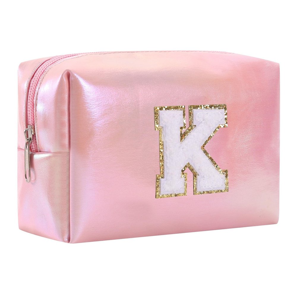 Gooddyiyukey Initial Makeup Organizer Bag, PU Leather Portable Waterproof Small Travel Toiletry Bag with Zipper,Preppy Makeup Brush Travel Case,Fashion Mini Cute Make Up Bag for Women Mom Teen Friend