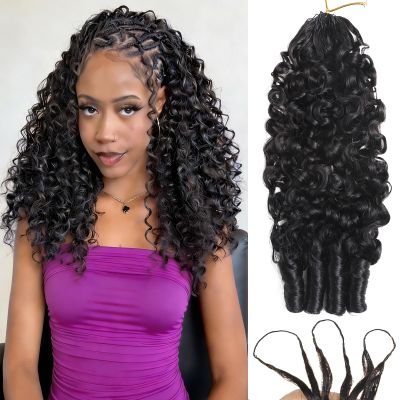Vallbest Burmese Curly Crochet Human Hair 22 Inch 60g Feather Crochet Human Hair Pre-Separated Invisible Miracle Knots Human Crochet Hair Extensions for Black Women