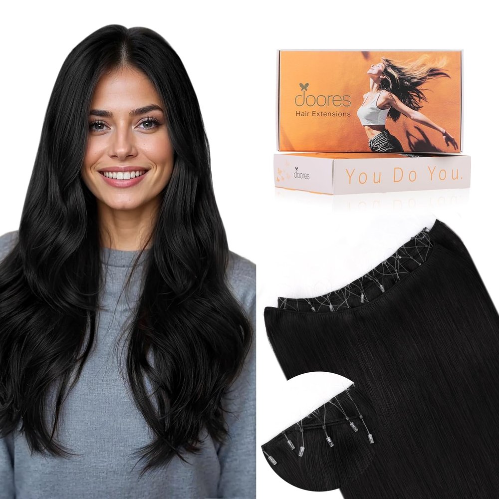 DOORES Beaded Weft Hair Extensions Human Hair, 16 Inch #1B