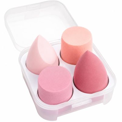 4PCS Pink Makeup Sponge Set, Latex-Free Makeup Sponges for Foundation, Concealer, Powder & Cream Cosmetics, Soft Blending Sponge Applicators with Storage Case for Wet & Dry Use