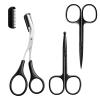 Eyebrow Trimmer Scissors, 3 Pcs Eyebrow Scissors with Comb for Men Women, Black Nose Hair Scissor Precision Eye Brow Grooming Trimming Kit for Eyebrows, Nose Hair, Mustache, Beard, Eyelash view 1