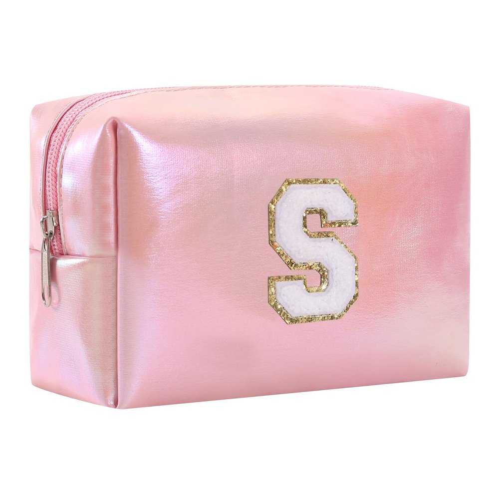 Gooddyiyukey Initial Makeup Travel Bag, PU Leather Waterproof Portable Small Small Cosmetic Bag with Zipper,Preppy Makeup Pouch,Cute Fashion Mini Make Up Bag for Friend Teen Women Mom