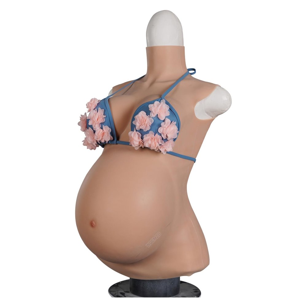 WQCMZO Silicone Fake Pregnancy Belly + Breastplate (4/6/9 Months), Cotton-Filled Belly & Chest for Crossdresser, Transgender,Color 2,6 Months