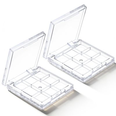 2Pcs Portable Empty Makeup Palette, Empty 9-Grid Eyeshadow Depotting Case, Transparent Makeup Dispensing Storage Boxes for Women Girls Travel DIY Eyeshadow Powder Blush Lipstick