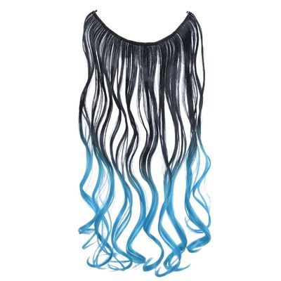 ALLUREMOUR Women's Hairpiece One Piece Ombre Color Hair Extension Wavy & Straight Invisible Wire Secret Fish Line No Clips Synthetic Hair (Wavy-BlackTturquoise)