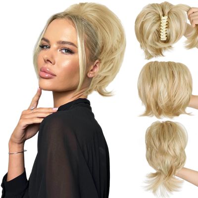 Sotpmal Claw Clip Short Ponytail Extensions for Women, Blonde Highlight