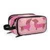 ElliTarr Pink Striped Dachshunds and Hearts Makeup Bag Travel Cosmetic Bag Toiletry Bag Organizer with Compartments Handle Women Men Gifts view 1