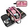 ElliTarr Pink Striped Dachshunds and Hearts Makeup Bag Travel Cosmetic Bag Toiletry Bag Organizer with Compartments Handle Women Men Gifts view 2