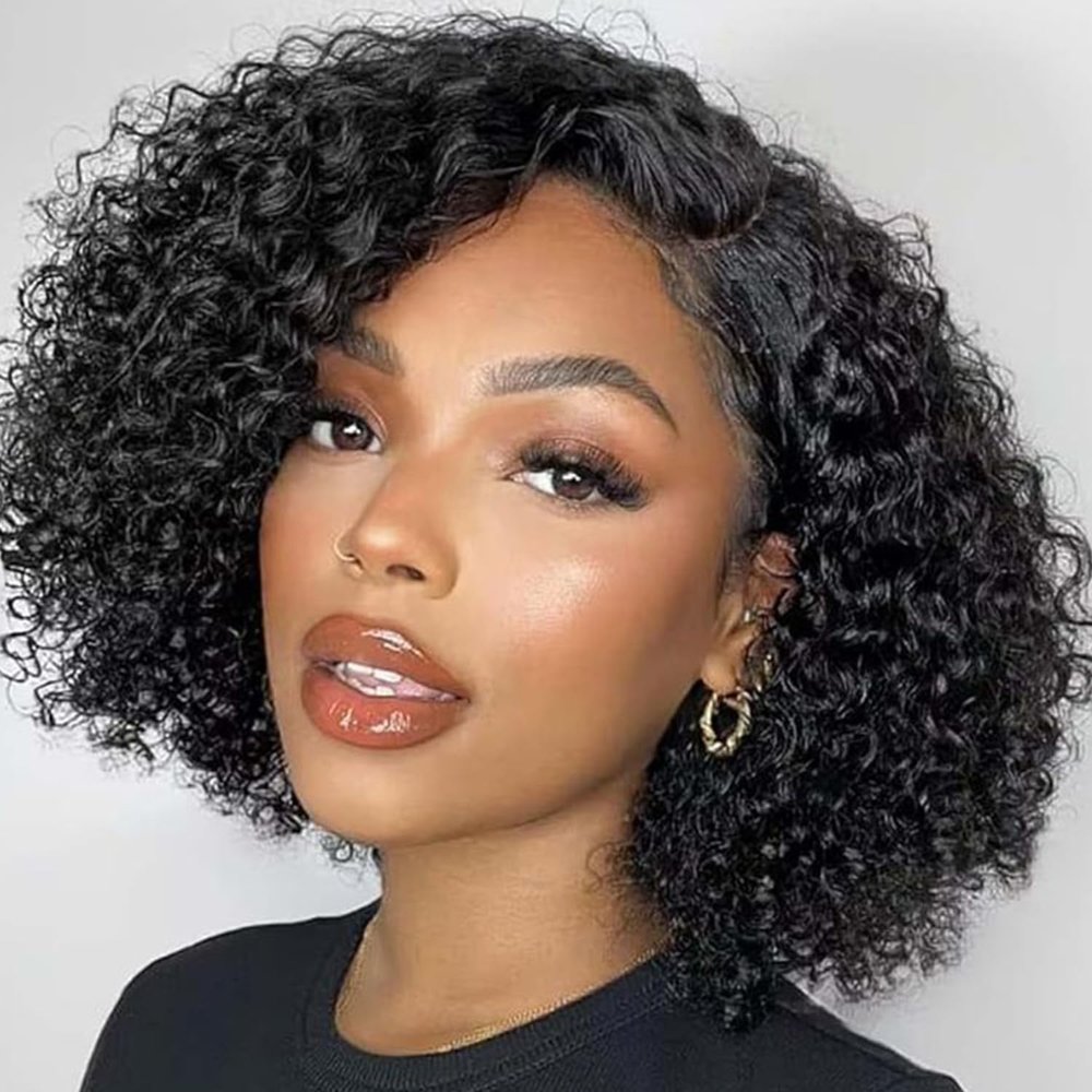 Perselene Deep Wave Bob Wig Human Hair Pre Plucked 180 Density 13x4 HD Lace Frontal Deep Wave Wigs for Black Women Short Bob Wigs Human Hair Natural Color 12 Inch