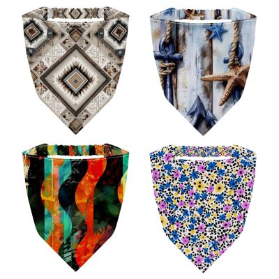 RODAILYCAY 4 Piece Hair Scarfs, Watercolor Art Geometry Waves Elastic Hair Scarf Headband, Triangle Kerchief, Head Hairband Bandanas