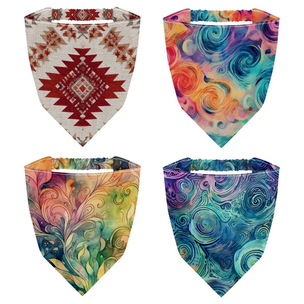 RODAILYCAY 4 Pack Abstract Artistic Mysterious Swirls Hair Scarf Headband for Women Girls, Non Slip Head Covers, Elastic Triangle Head Scarf Bandanas