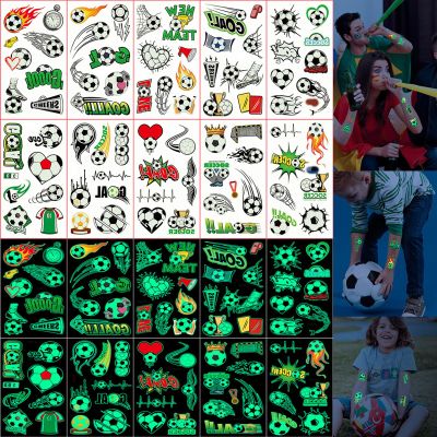 10 Sheets Glow in The Dark Soccer Temporary Tattoos for Adult, Soccer Sport Ball Themed Birthday Luminous Party Decorations Favors Supplies, Cartoon Football Sports Tattoo Sticker Q1013