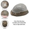 FNY HAIR 0.06mm Ultra Thin Skin Mens Hair System Human Hair Toupee For Men Natural Hairline V-Looped Mens Hairpiece Real Skin Hair Replacement System 8X10#660 Light Brown+60% Gray view 4