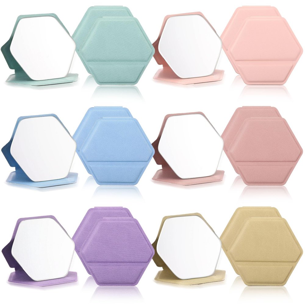 Fiwochic Compact Portable Mirror Bulk, Hexagon, Pastel, 12 Pcs