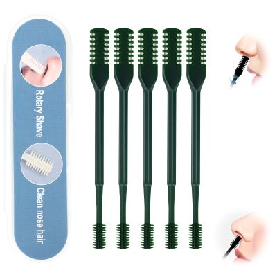 5PCS 2-in-1 Nasal Hair Cutter, Upgrade Manual Double Sided Nose Hair Trimmer Cutter for Women and Men 360Rotating Nose Hair Remover Grooming Tool knife Razor Portable Nostril hair kit (Dark Green)