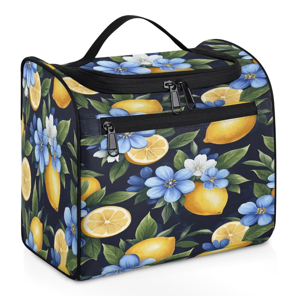 VQUVQV Travel Toiletry Bag for Men Women, Yellow Lemon Flowers Waterproof Hanging Makeup Bag Organizer, Portable Travel Bags for Toiletries, Cosmetic