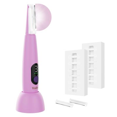 Smooth Dermaplane Razor for Women Facial Peach Fuzz Remove - Facial Hair Removal Kit with 12 Blades, 3 Speeds & LED Light