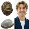 FNY HAIR 0.06mm Ultra Thin Skin Mens Hair System Human Hair Toupee For Men Natural Hairline V-Looped Mens Hairpiece Real Skin Hair Replacement System 6X9#1710 Dark Ash Blonde+10% Gray view 1