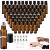 64 Pcs Amber Roller Bottles for Essential Oils - 10ml Refillable Essential Oil Roller Bottles Set with Transfer Pipettes, Glass Stainless Steel Roll On Ball Applicator for Perfume, Essential Oils view 2