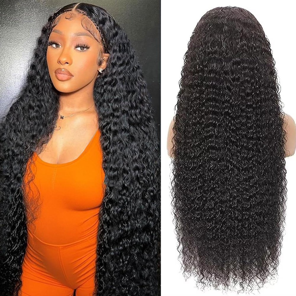 OUX Deep Wave Lace Front Wigs Human Hair Real 280 Density 13x6 HD Lace Front Wigs Real Human Hair Wig Pre Plucked Deep Curly Wig for Black Women Triple Lifespan 3X (Black Wig 280 Density, 20 Inch)
