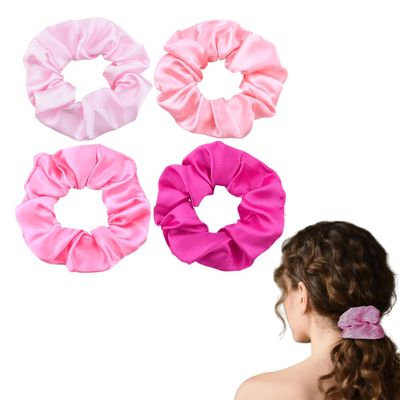 Pink Satin Scrunchies Set for Besties Friends Galentines Day Gift Ponytail Holder Hairties Long Fine Hair Accessories Elastic Bobbles Ropes Hair Tie for Wedding Birthday Party Favors 4 Pcs