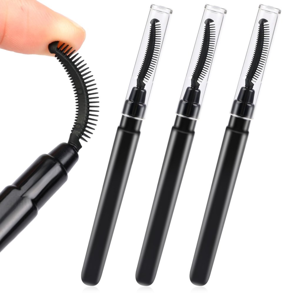 3 Pcs Silicone Lash Brush, Eyelash Comb Black Mascara Eyelash Separator Eyelashes Definer with Dust Cover