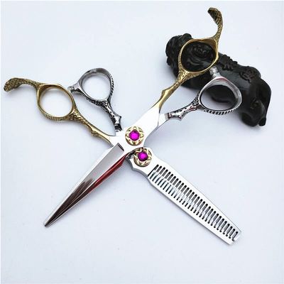 Hair Cutting Scissors Set - 6 Inch Purple Drill Style with Gold Handle & Thinning Shears for Professional Haircuts