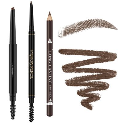 3 Pcs Brow Pencil, Waterproof and Long Lasting Eyebrow Pencil with Brush for Natural Looking Brows, Easy to Fill and Shape Eyebrows, Drak Brown