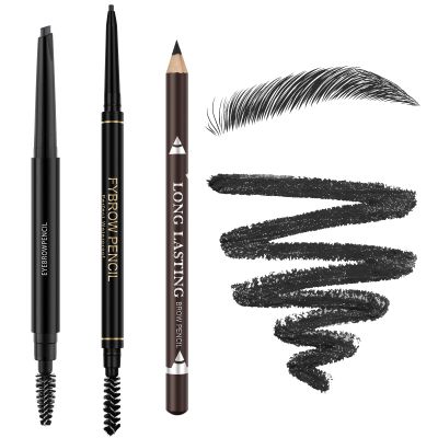 3 Pcs Brow Pencil, Waterproof and Long Lasting Eyebrow Pencil with Brush for Natural Looking Brows, Easy to Fill and Shape Eyebrows, Black
