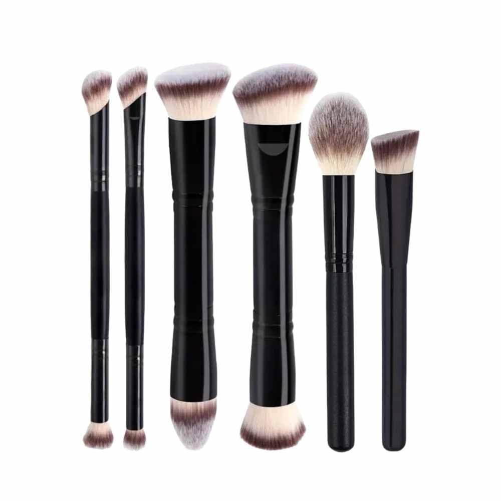 Foundation brush set,concealer brush,powder brush,duo ended flat kabuki foundation brush,Makeup Brush Set Professional for Eye and Face,Duo ended kabuki brush, (Black Grey)