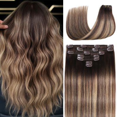 Balayage Hair Extensions Clip in Hair Extensions Real Human Hair 20 Inch