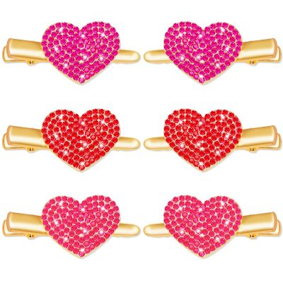 6 PCS Valentines Day Heart Hair Clips Glitter for Women Enamel Rhinestone Pretty Styling Hair Valentine's Day Themed Festive Party Hair Accessory Gifts