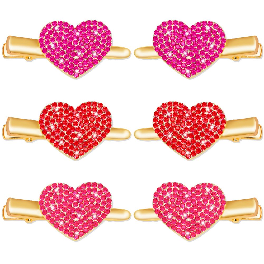 6 PCS Valentines Day Heart Hair Clips Glitter for Women Enamel Rhinestone Pretty Styling Hair Valentine's Day Themed Festive Party Hair Accessory Gifts