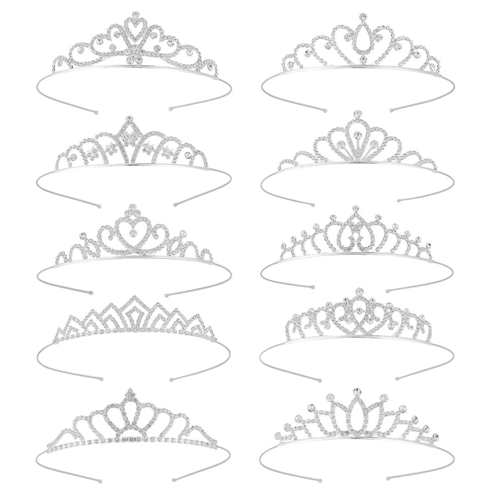 10pcs Tiaras Crowns for Women Girls, Small Silver Rhinestone Crown Headband Kids Hair Accessories for Wedding Birthday Prom Pageant Party Costume