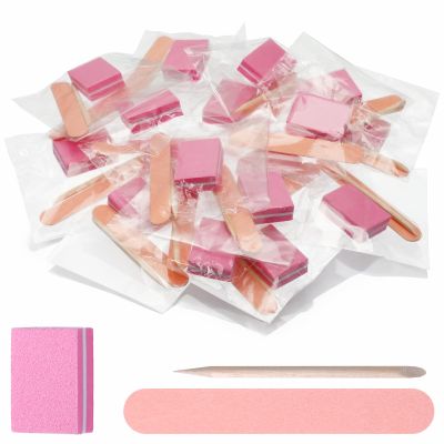 20 Set Disposable Manicure Kit, Individually Package with Mini Nail File Wood Stick Press on Nail Tool Prep Kit for Home Salon Hand Foot Manicure, Pink