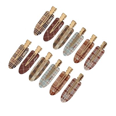 FWCXKK 12 Pcs Retro Plaid Acrylic Hair Clips for Women - No-Bend, No-Crease Duckbill Clips, Non-slip Styling Clips for Face Washing, Makeup & Daily Use
