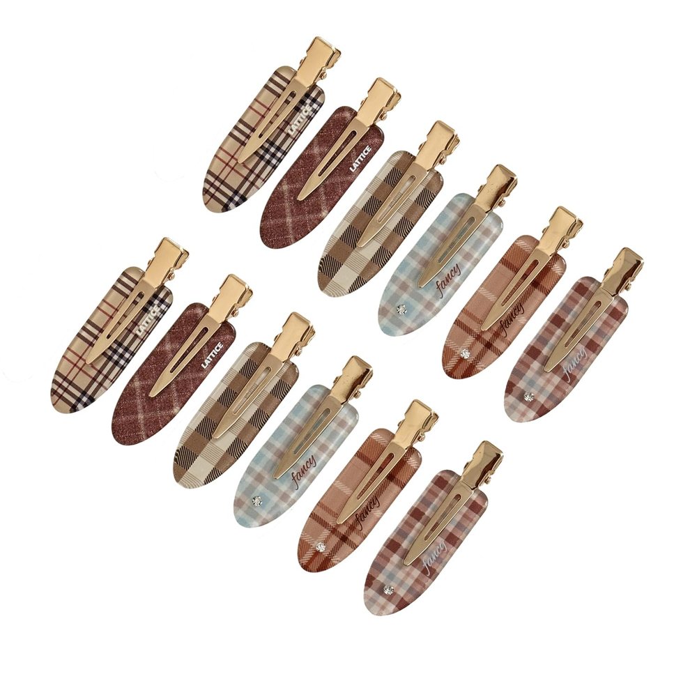 FWCXKK 12 Pcs Retro Plaid Acrylic Hair Clips for Women - No-Bend, No-Crease Duckbill Clips, Non-slip Styling Clips for Face Washing, Makeup & Daily Use