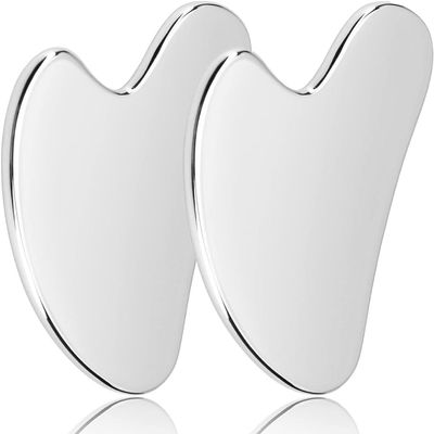 GYQORPHA 2Pcs Gua Sha Facial Tools Guasha for Face - Stainless Steel Gua Sha Tool - Massager Tool for Jawline & Chin,Fascia Massage Tool, Lymphatic Drainage Massager a