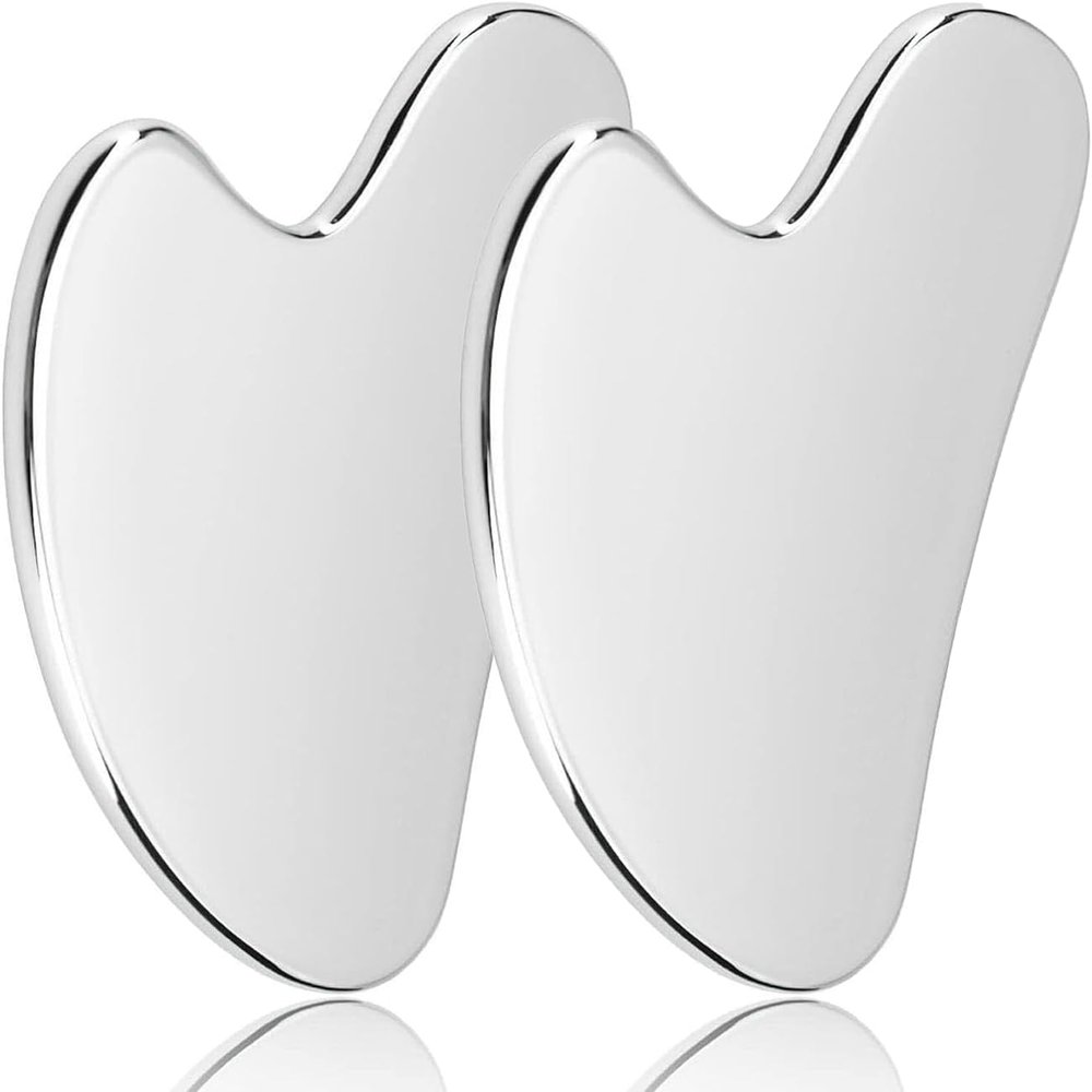 GYQORPHA 2Pcs Gua Sha Facial Tools Guasha for Face - Stainless Steel Gua Sha Tool - Massager Tool for Jawline & Chin,Fascia Massage Tool, Lymphatic Drainage Massager a