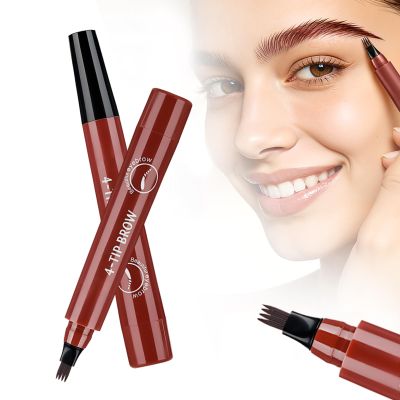 2025 New Microblading Eyebrow Pen, Waterproof Eyebrow Pencils for Women, Eye Brow Pen with 4 Tip, Natural Magic Eyebrow Makeup Fine Stroke Contouring Pencil Long-Lasting Stay on All Day (Red brown)