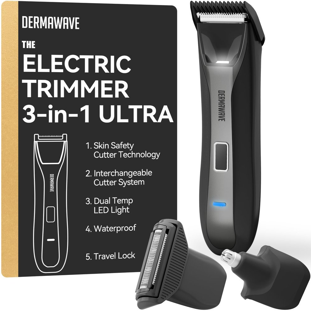 DERMAWAVE Manscape 3-in-1 Groin, Body Hair & Beard Electric Trimmer for Men