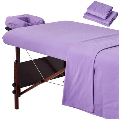 Master Massage 3-Piece Cotton Flannel Massage Table Cover Set Purple Sheets for SPA Beds and Beauty Salons, Includes Table Cover, Face Cushion Cover, and Table Sheet
