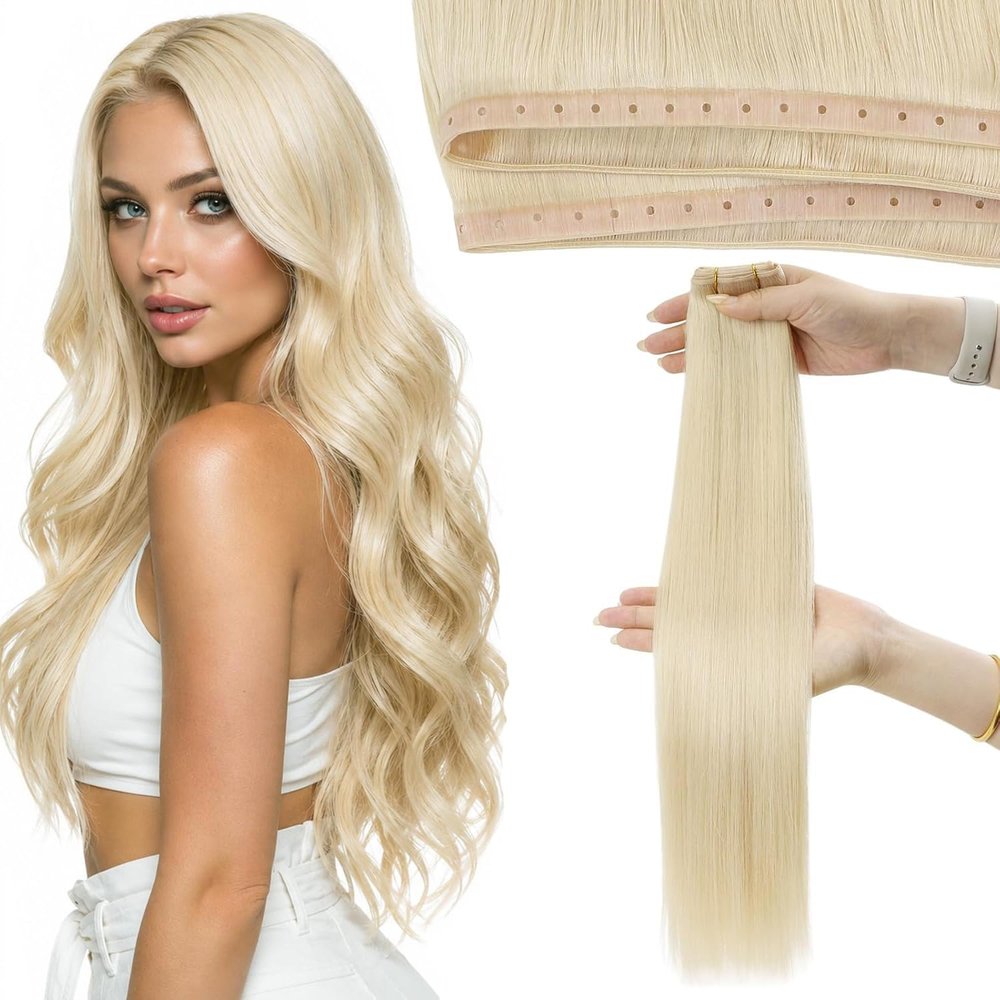 Moresoo Butterfly Weft Hair Extensions Human Hair, Light Blonde 16 Inch 80g
