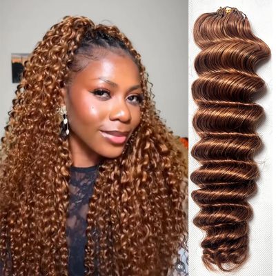 Deep Wave Crochet Human Hair Knotless Pre-Separated Crochet Hair Seamless Feather Human Hair Extension Reusable 14inch 120g #30Color Dark Brown