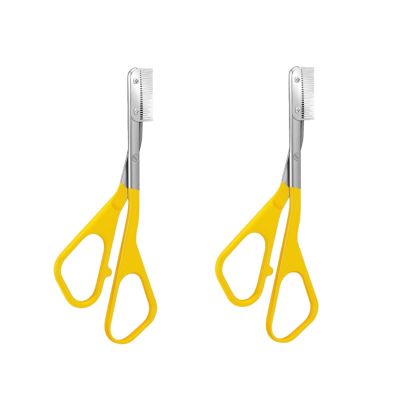 2-in-1 Eyebrow Scissors & Comb - Non-Slip Stainless Steel Brow Grooming Tool for Men & Women, Precise Trimming, 4.6 x 0.43 Inch (2,Yellow)