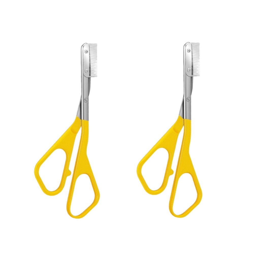 2-in-1 Eyebrow Scissors & Comb - Non-Slip Stainless Steel Brow Grooming Tool for Men & Women, Precise Trimming, 4.6 x 0.43 Inch (2,Yellow)