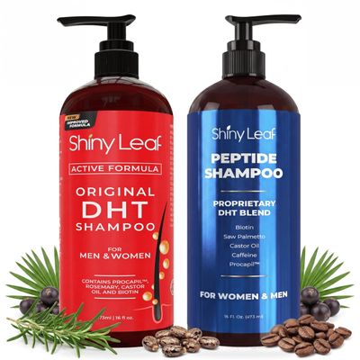 Shiny Leaf Anti Thinning Shampoo Set, DHT Blocker & Peptide, 2 x 16 oz