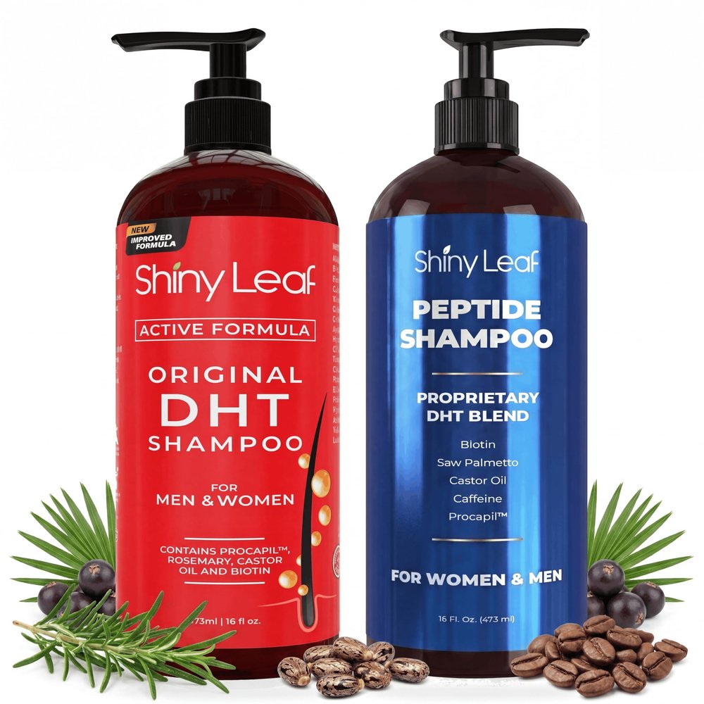 Shiny Leaf Anti Thinning Shampoo Set, DHT Blocker & Peptide, 2 x 16 oz