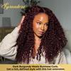 Syrenlore #99J Burmese Curly Bundles and 2x6 Closure Human Hair 14 16 18+14 Inch, 15A Dark Burgundy 3 Bundles and Closure Long Deep Part with 3C4A Water Wave Spiral Ends view 2