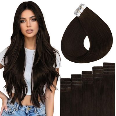 Full Shine Hand Tied Tape Weft, Dark Brown 18 Inch